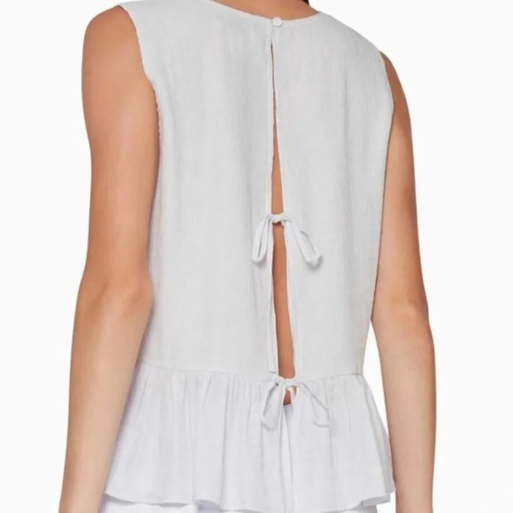 Club Monaco Blouse/Peplum  Bow-Back Top (White/Light Blue) XS